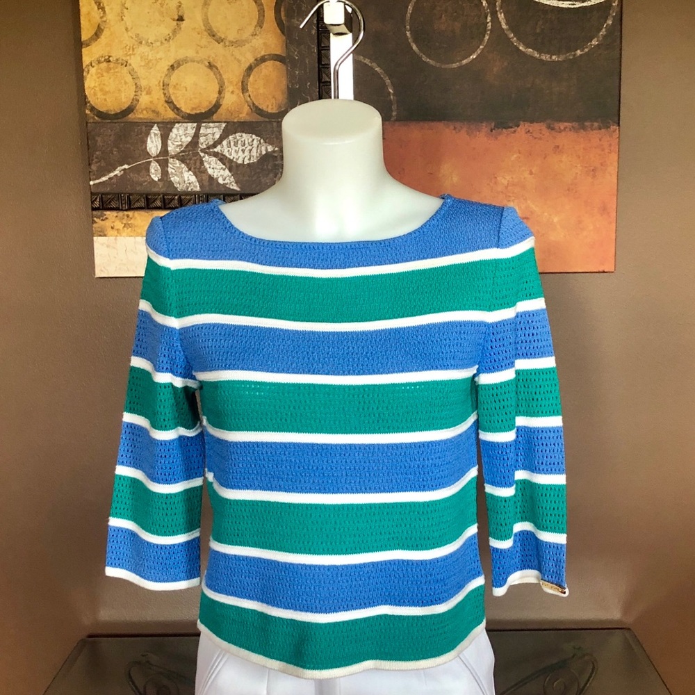 St John Sport Striped Pointelle Knit Top - Size P